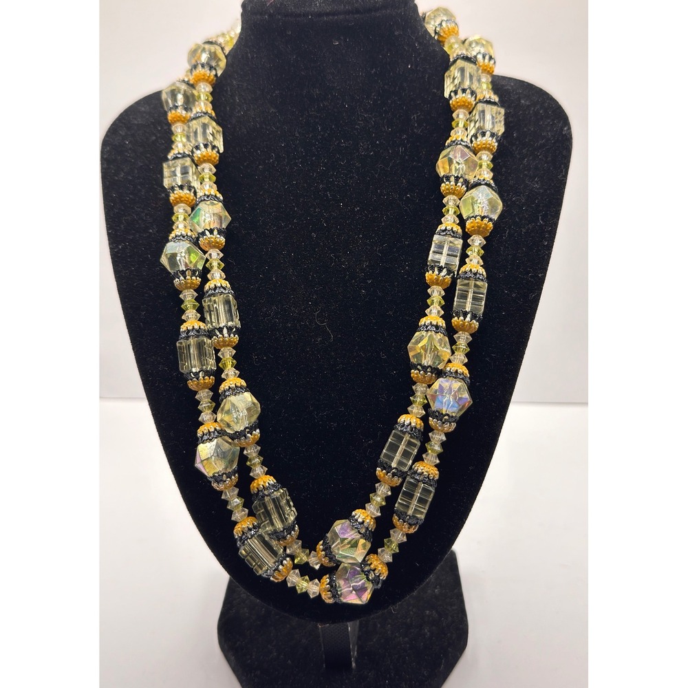 West Germany beaded necklace and lucite clip on earrings